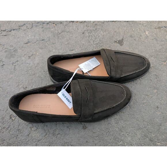 Old Navy Women's Black Faux Suede Penny Loafers Sz 8 Flats Slip On Shoes NWT - Picture 2 of 7